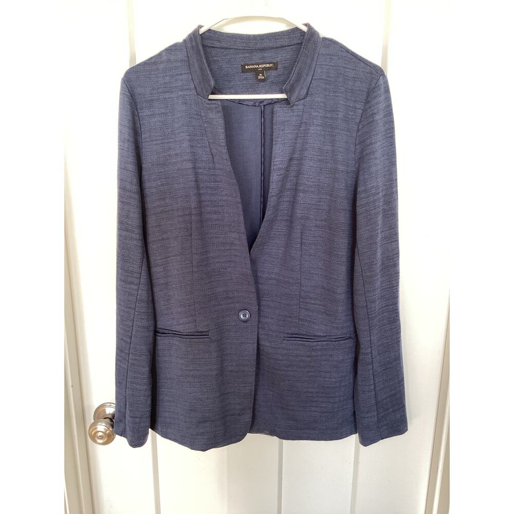 Banana Republic Women's Herringbone Button Front Blazer Jacket Blue Size Medium